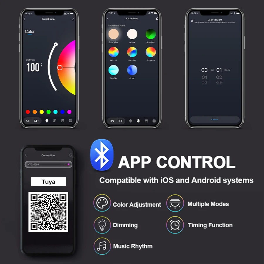 Smart Sunset Lamp Tuya LED Night Ligh USB RGB Smart Life APP Remote Projection for Room Decoration Photography Festival Birth