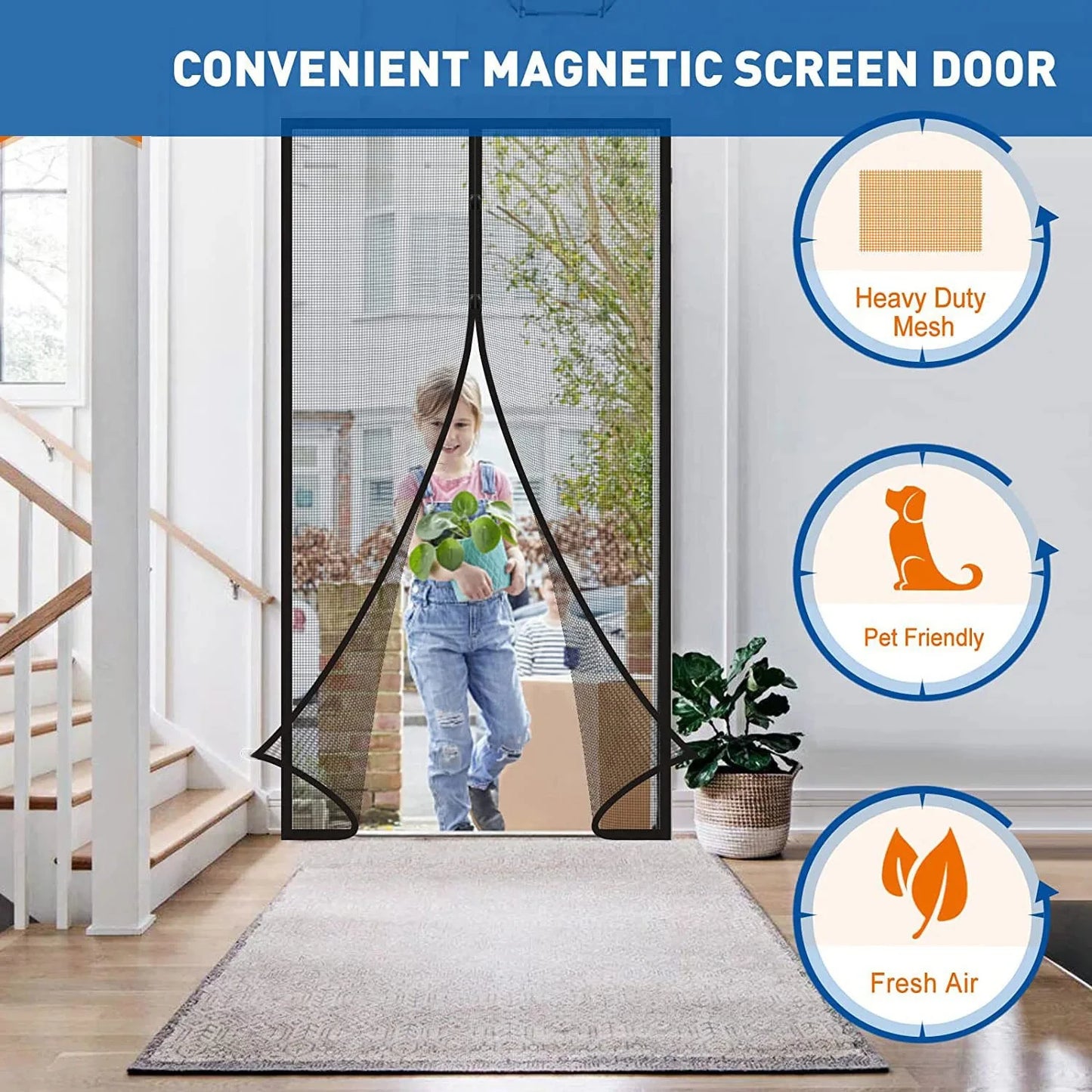 Magnetic Screen Door - Hands-Free Mesh Curtain with Heavy Duty Magnets, Fits Doors Up to 39x83