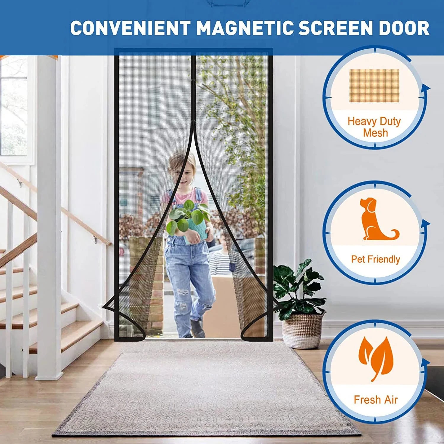 Magnetic Screen Door - Hands-Free Mesh Curtain with Heavy Duty Magnets, Fits Doors Up to 39x83