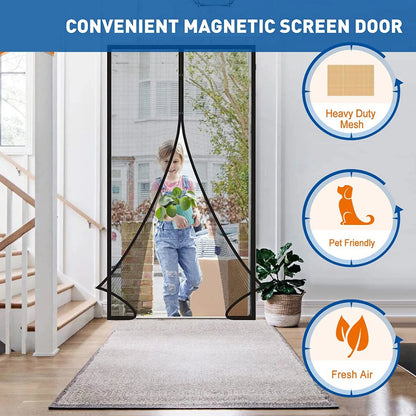 Magnetic Screen Door - Hands-Free Mesh Curtain with Heavy Duty Magnets, Fits Doors Up to 39x83